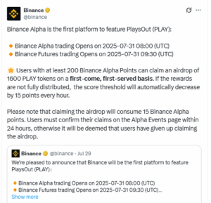 PlaysOut (PLAY) Launches on Binance Alpha