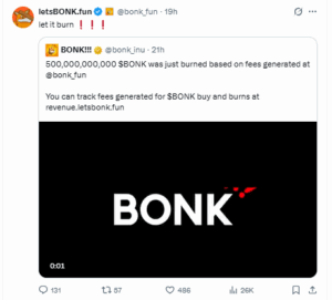 500 Billion BONK Tokens Burned in a Day