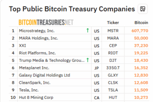 top 10 BTC trasury companies