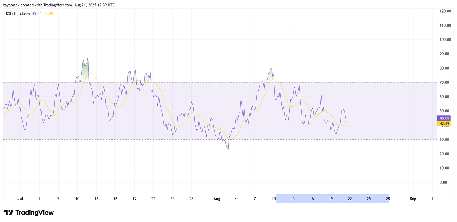 DOGEUSD Relative Strength Index (RSI 14, 4H)Source: TradingView