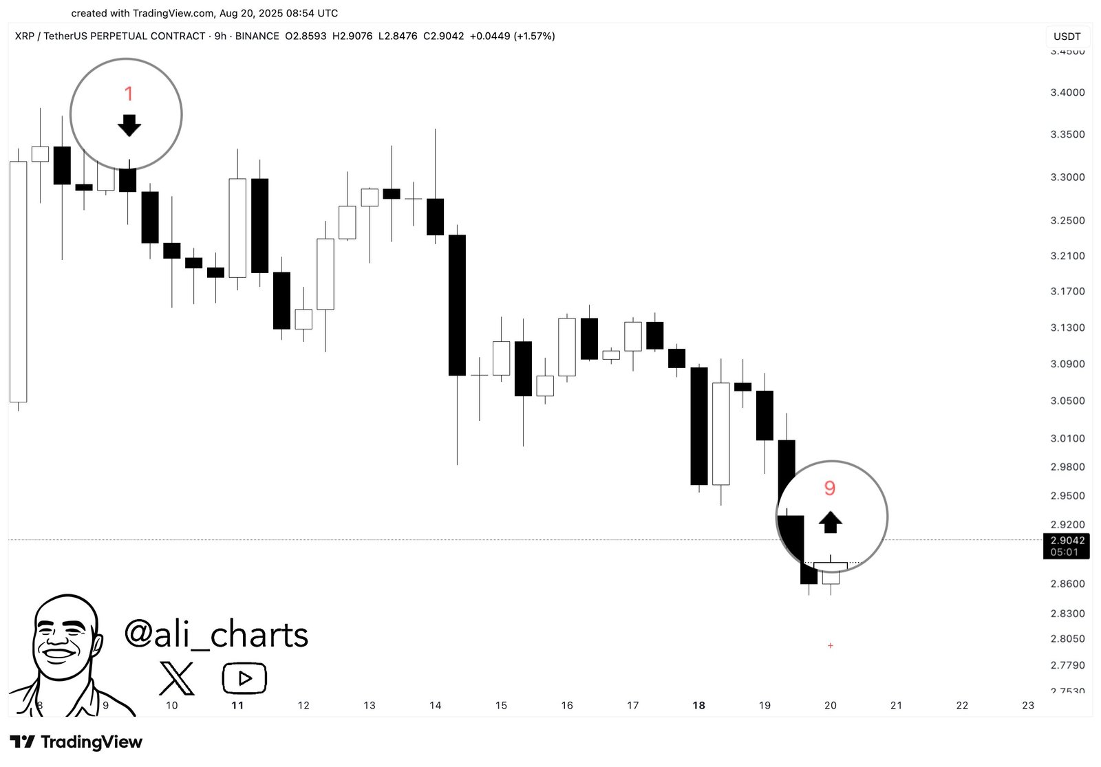 XRP / TetherUS Perpetual Contract (9h)Source: TradingView (@ali_charts)