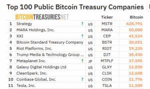 Ranking of corporate Bitcoin holders worldwide