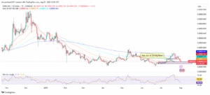 SHIB/USD 1-Day Price Chart with RSI and EMAs
