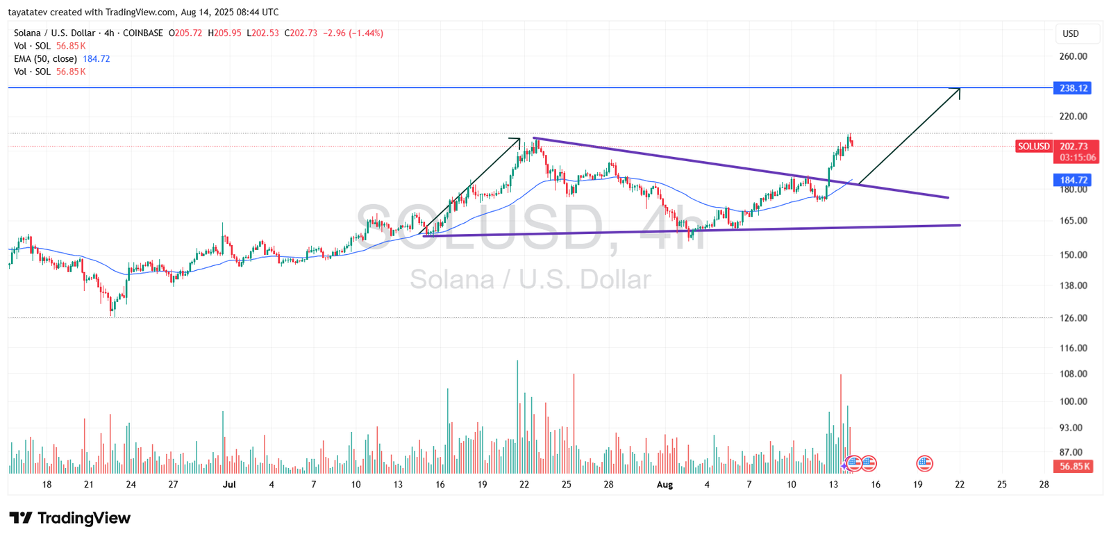 SOLUSD 4h – Falling Wedge BreakoutSource: TradingView