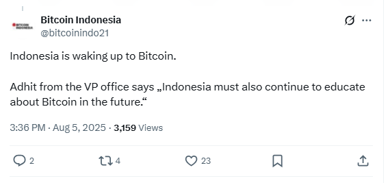 Indonesia Bitcoin Education Quote.Source: Bitcoin Indonesia on X (@bitcoinindo21)