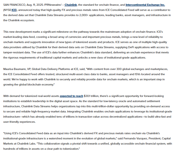 Image title: Chainlink and ICE Partnership. Source: PR Newswire