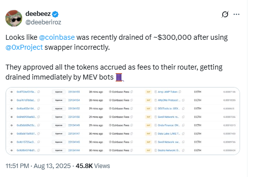 Coinbase Token Drain Tweet. Source: Deebeez