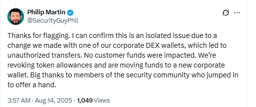 Coinbase Security Incident Statement. Source: Philip Martin