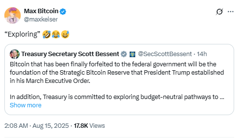 Max Keiser on Bessent’s Bitcoin Statement. Source: Max Keiser