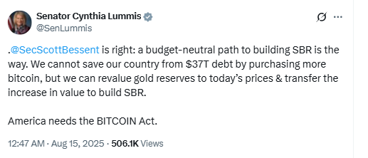 Cynthia Lummis on Strategic Bitcoin Reserve. Source: Cynthia Lummis