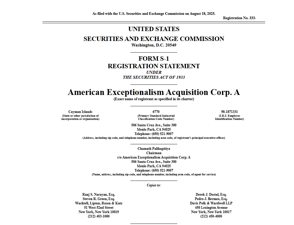 American Exceptionalism Acquisition Corp. A SEC FilingSource: U.S. Securities and Exchange Commission (SEC)