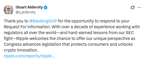 Stuart Alderoty on Ripple’s Response to U.S. SenateSource: X (@s_alderoty)