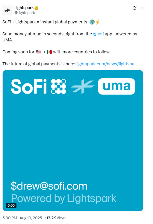 SoFi UMA Global PaymentsSource: Lightspark (X @lightspark)