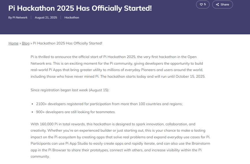 Pi Hackathon 2025 Has Officially Started!Source: Pi Network Blog (minepi.com)