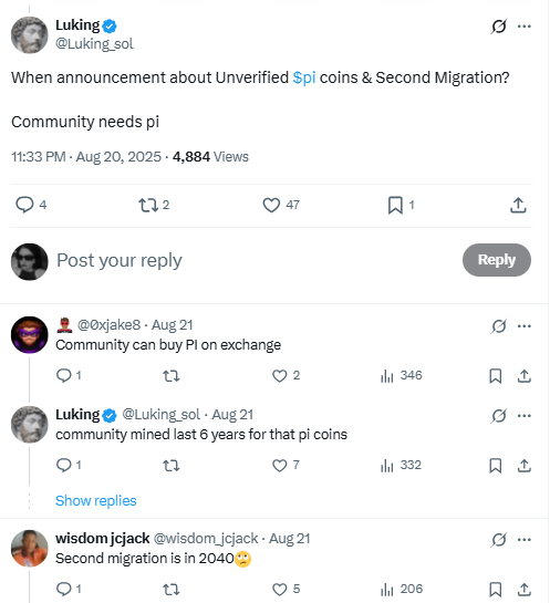Luking on Pi Coin Migration ComplaintsSource: X