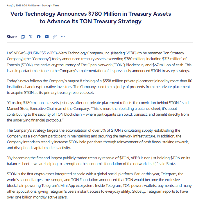 Verb Technology Treasury Strategy Announcement. Source: Business Wire
