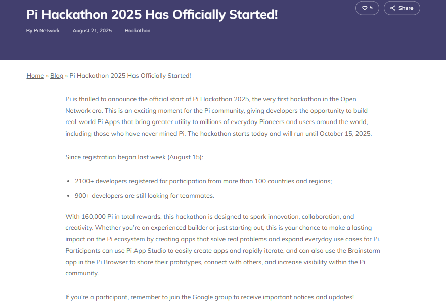 Pi Hackathon 2025 Has Officially Started. Source: Pi Network Blog (minepi.com)