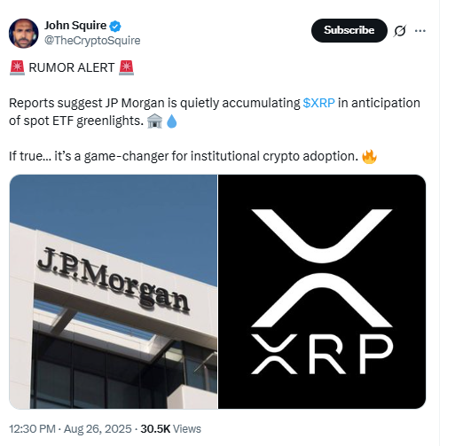 JPMorgan Rumored XRP AccumulationSource: John Squire (X / @TheCryptoSquire)