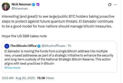 Nick Neuman on El Salvador Bitcoin Wallet Transfers. Source: X (@Nneuman)