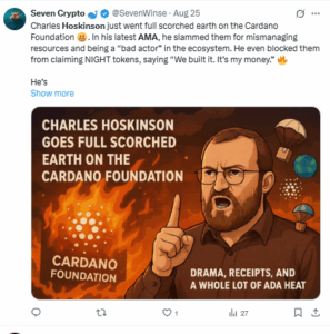 Cardano Founder Escalates Rift With Foundation