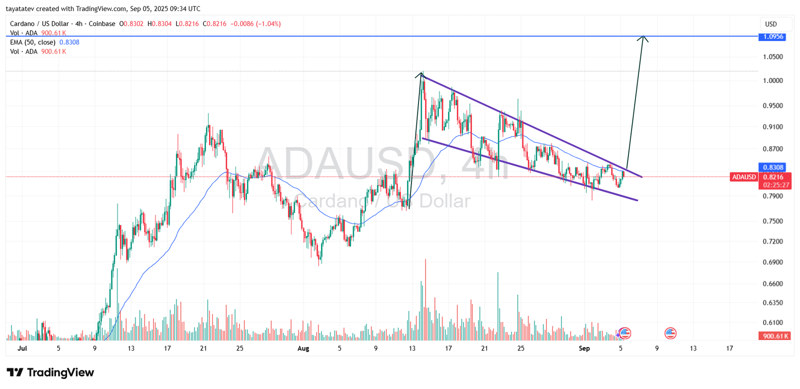 ADA/USDT 4h Chart – Falling Wedge PatternSource: TradingView