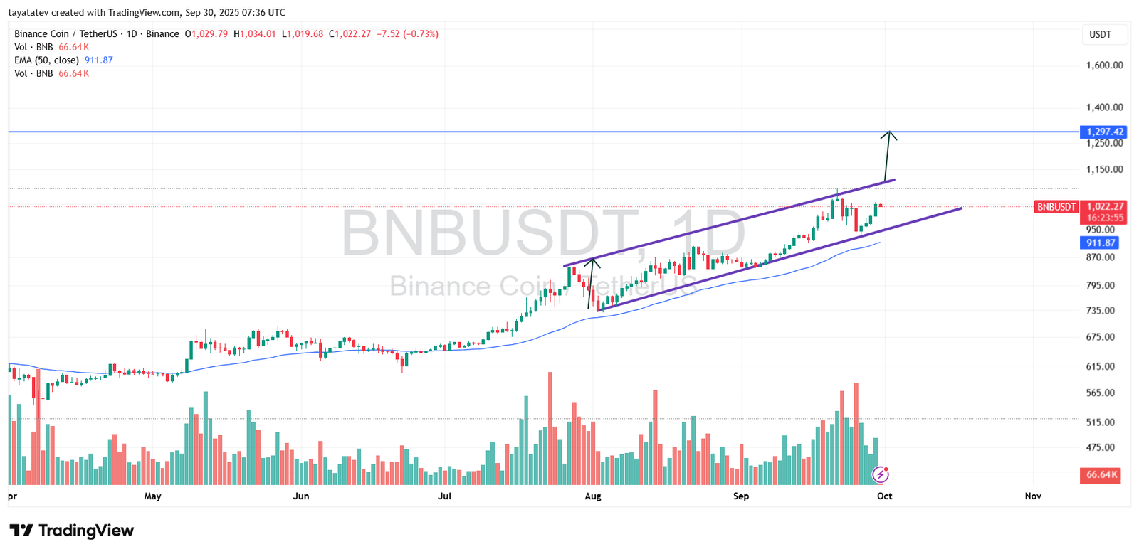 BNB Rising Channel Target. Source: TradingView