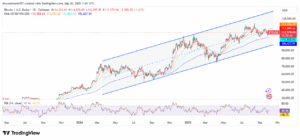 BTC/USD 1-Day Price Chart with EMA and RSI