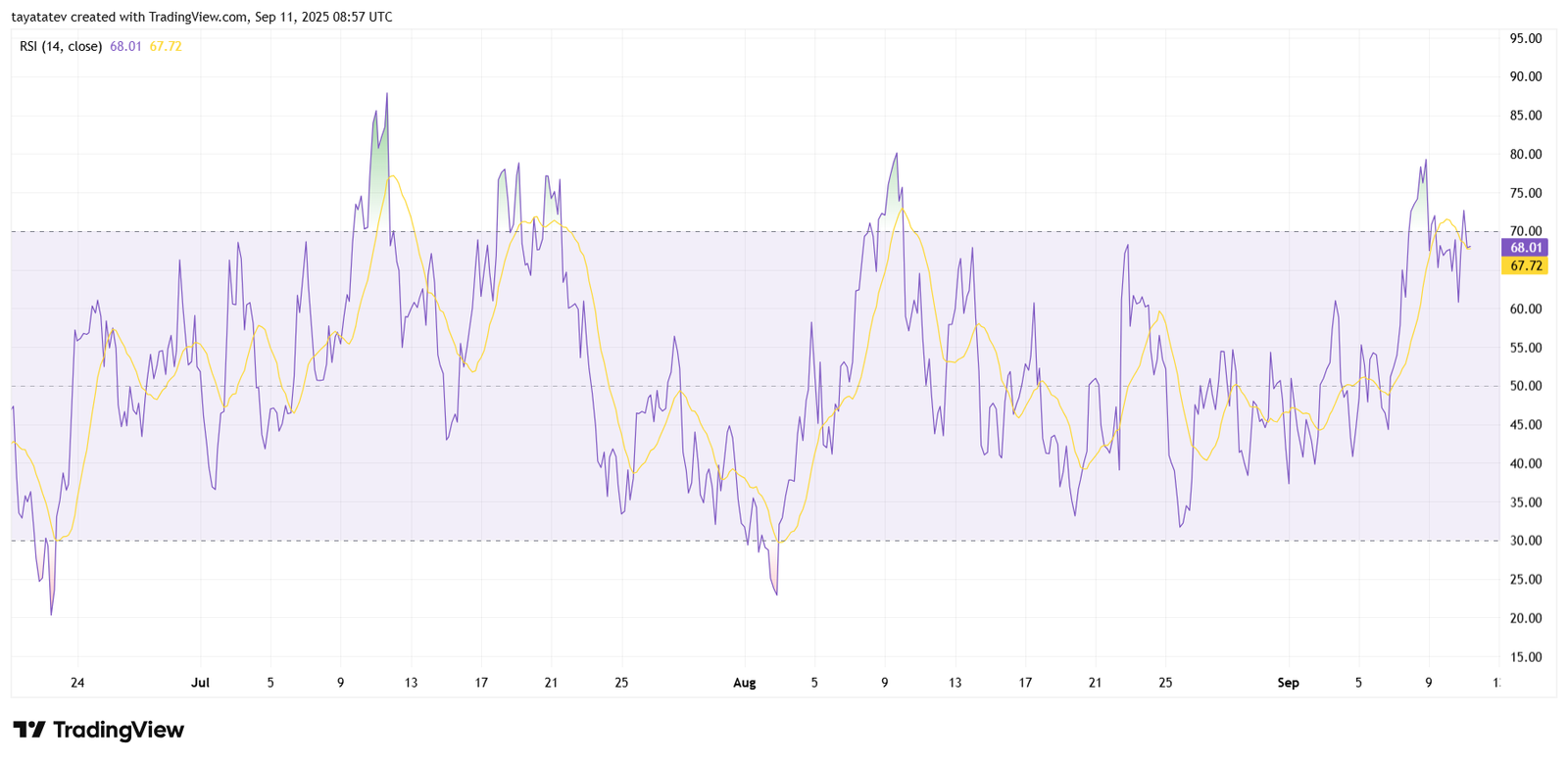 Dogecoin RSI 14 Chart. Source: TradingView