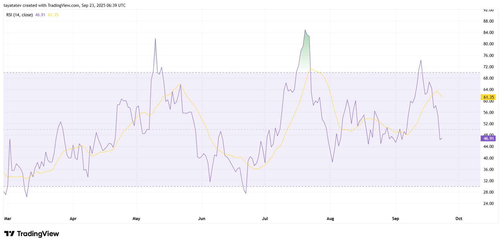 DOGE/USD Daily RSI (14). Source: TradingView