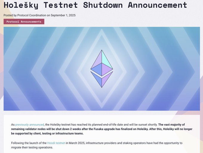 Holesky Testnet Shutdown. Source: Ethereum org