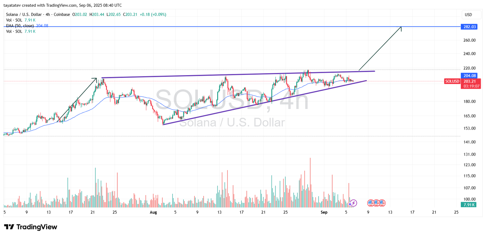 Solana Rising Wedge Chart AnalysisSource: TradingView