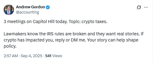 Andrew Gordon Crypto Taxes TweetSource: X (@accounting)