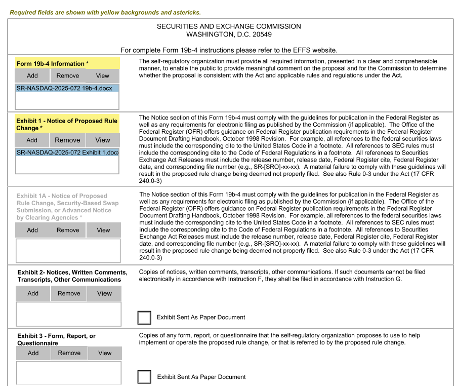 SEC Form 19b-4 Filing – Nasdaq Proposal on Tokenized StocksSource: U.S. Securities and Exchange Commission (sec.gov)