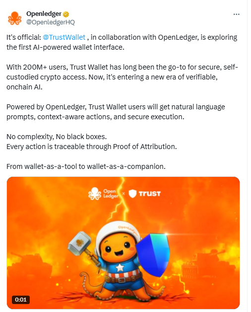 OpenLedger–Trust Wallet AI-Powered Wallet Integration AnnouncementSource: X (Twitter)