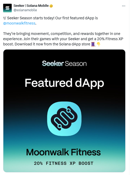 Seeker Season Featured dApp Moonwalk Fitness. Source: Solana Mobile on X
