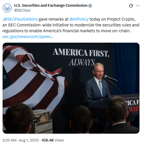 SEC Project Crypto Remarks. Source: X SEC