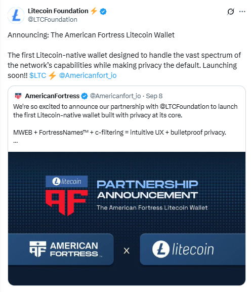 American Fortress Litecoin Wallet. Source: Litecoin Foundation on X
