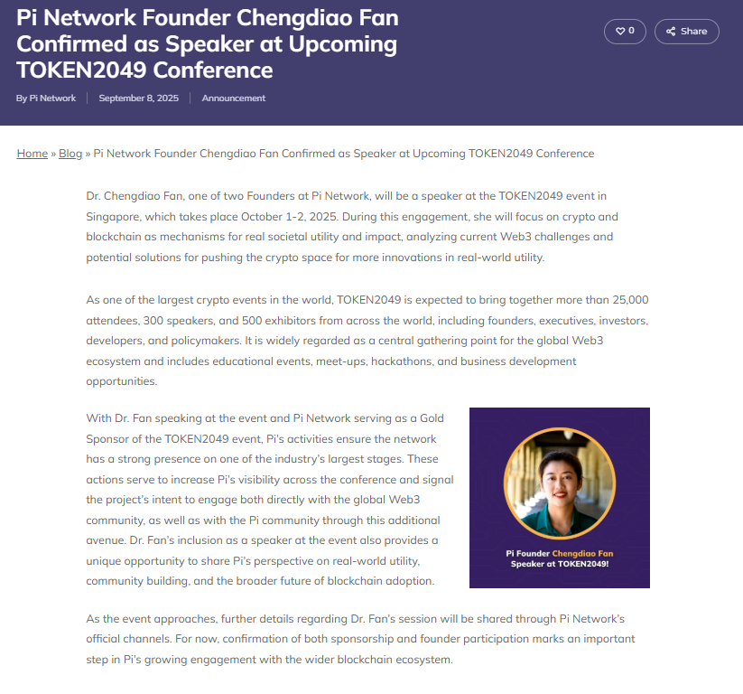 Pi Network TOKEN2049 Speaker. Source: Pi Network Blog