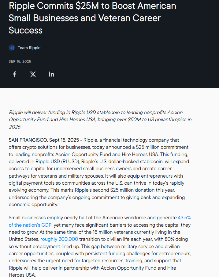Ripple RLUSD $25M Grant. Source: Ripple