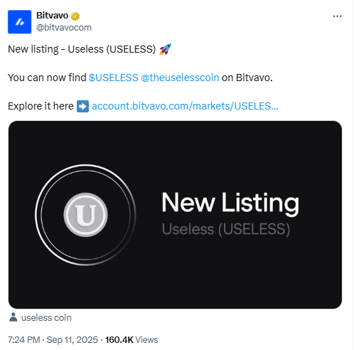 Bitvavo Lists Useless Coin. Source: Bitvavo on X