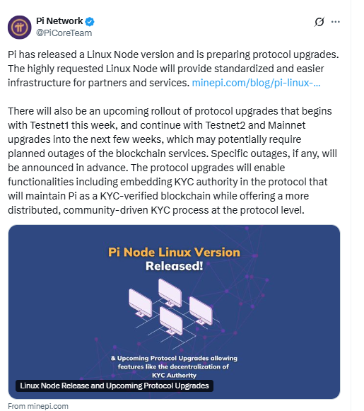 Pi Network Linux Node Release. Source: X Pi Core Team