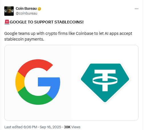 Google Stablecoin Payments. Source: Coin Bureau on X