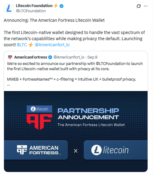 American Fortress Litecoin Wallet. Source: Litecoin Foundation on X