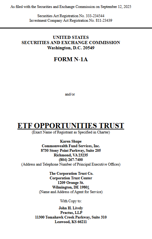 ETF Opportunities Trust Form N 1A. Source: SEC EDGAR