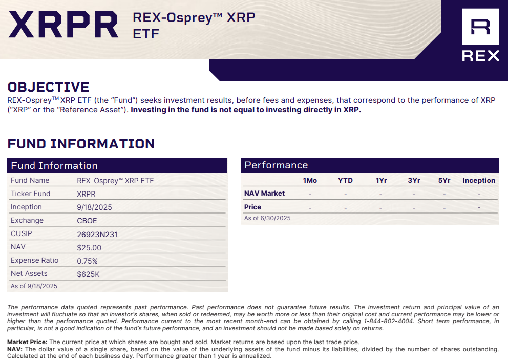 XRPR XRP ETF Fact Sheet. Source: REX