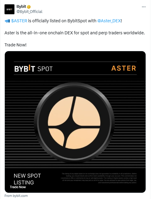 Bybit Spot Lists Aster. Source: Bybit