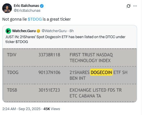 TDOG Ticker Post. Source: Eric Balchunas on X