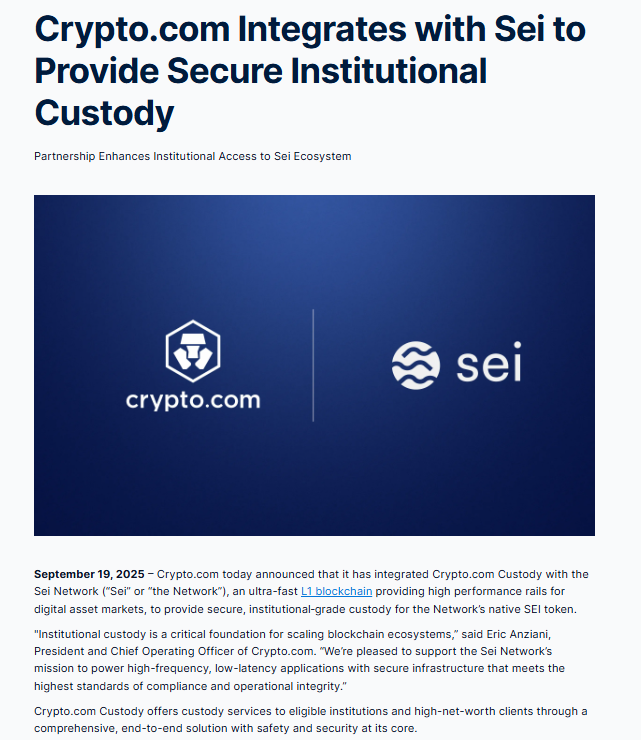 Crypto.com Custody on Sei. Source: Crypto.com