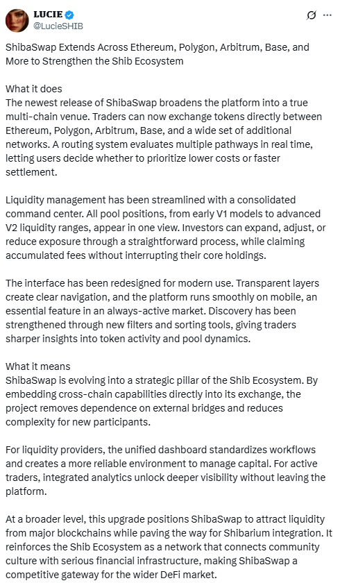 ShibaSwap Multi Chain Upgrade. Source: Lucie on X