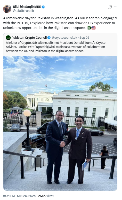 Pakistan US White House Crypto. Source: X